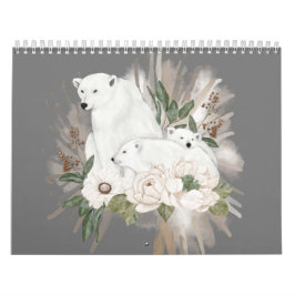 Wilde dieren Grijze Floral Winter Waterverf Kalender