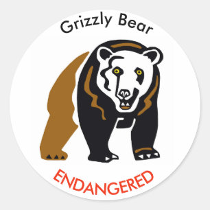 Wilde dieren Grizzly BEER - Bedreigd - Wildlife - Ronde Sticker