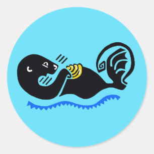 Wilde dieren- Happy Zee OTTER - Natuur - Blauw Ronde Sticker