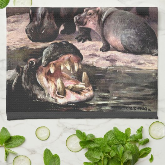  wilde dieren, Hippopotamus van CE Swan Theedoek (Gevouwen)