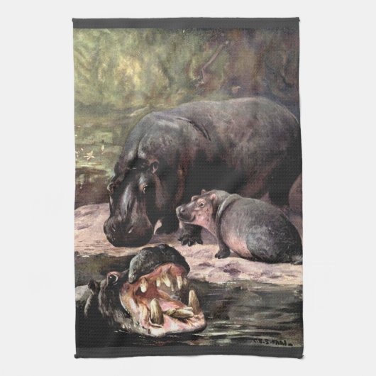  wilde dieren, Hippopotamus van CE Swan Theedoek (Verticaal)
