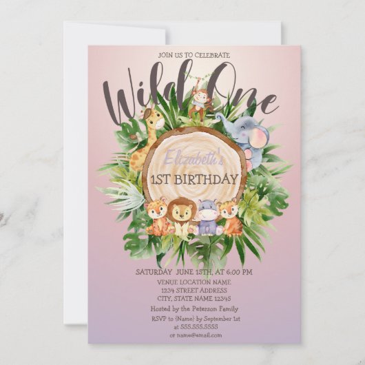 Wilde dieren Hout Glitter Birthday Kaart (Voorkant)