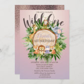 Wilde dieren Hout Glitter Birthday Kaart (Voorkant / Achterkant)