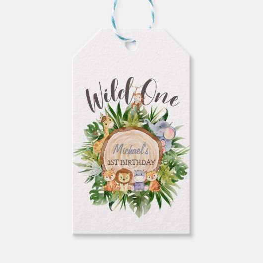 Wilde Dieren Houten Verjaardag Cadeaulabel (Voorkant)