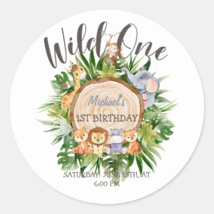 Wilde Dieren Houten Verjaardag   Ronde Sticker