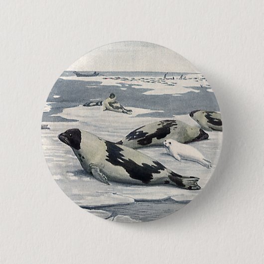  wilde dieren, ijsbergen in de zeehaven ronde button 5,7 cm (Voorkant)
