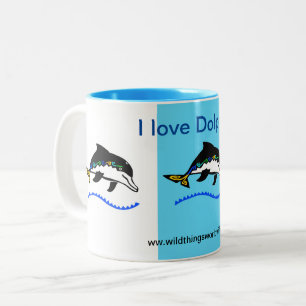Wilde dieren - Ik hou van dolfijnen - Wildlife - B Tweekleurige Koffiemok