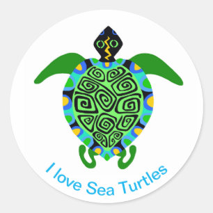 Wilde dieren - Ik hou van Zee SCHILDPAD -Natuur -a Ronde Sticker