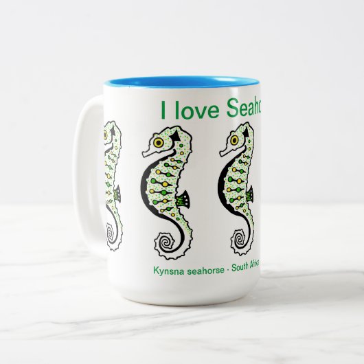 Wilde dieren - Ik hou van zeepaardjes - Oceanen Tweekleurige Koffiemok (Voorkant links)