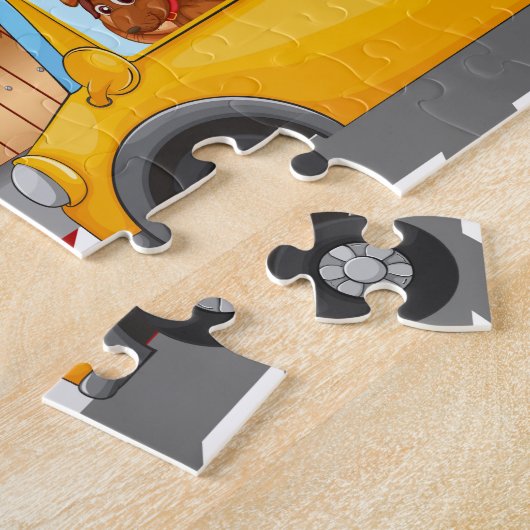 Wilde dieren in schoolbus legpuzzel (Zijkant)