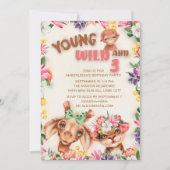 Wilde dieren Jonge Wilde Drie Meisjes 3e verjaarda Kaart (Voorkant)