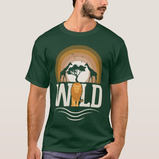 Wilde Dieren Leeuw Giraffe Afrika retro T-shirt (Voorkant)