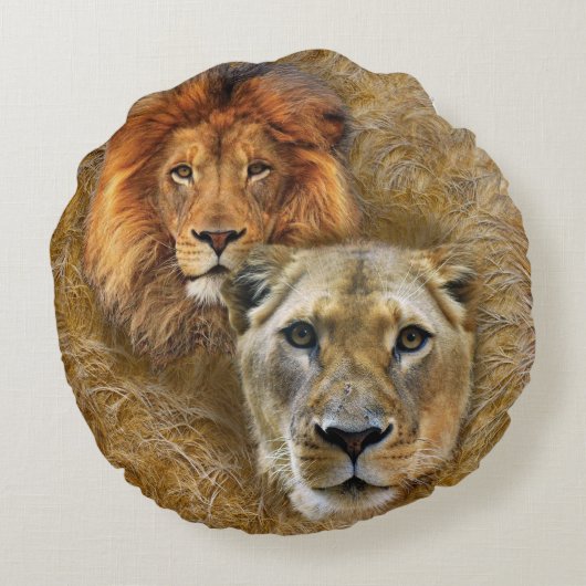 Wilde dieren - Lonen en Leeuwen Rond Kussen (Achterkant)