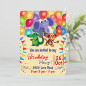 Wilde dieren met ballonnen & linten kaart (Staand voorkant)