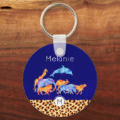 Wilde dieren met een luipaard printrandmonogram sleutelhanger (Voorkant)