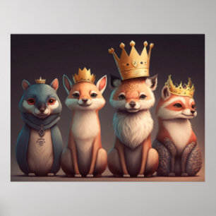 Wilde dieren met kronen poster
