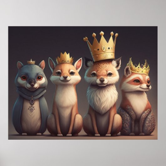Wilde dieren met kronen poster (Voorkant)