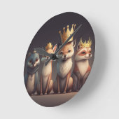 Wilde dieren met kronen ronde klok (Hoek)