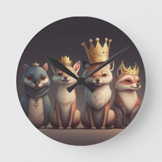 Wilde dieren met kronen ronde klok (Voorkant)