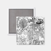 Wilde dieren met moderne zwarte en witte kunst magneet (Voorkant / Achterkant)