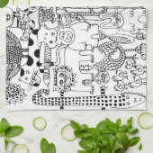 Wilde dieren met moderne zwarte en witte kunst theedoek (Gevouwen)