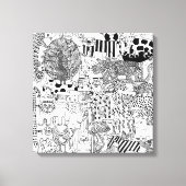 Wilde dieren Modern Black and White Hand Drawn Art Canvas Afdruk (Voorkant)