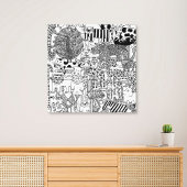 Wilde dieren Modern Black and White Hand Drawn Art Canvas Afdruk
