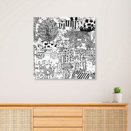Wilde dieren Modern Black and White Hand Drawn Art Canvas Afdruk