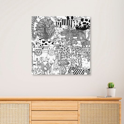 Wilde dieren Modern Black and White Hand Drawn Art Canvas Afdruk