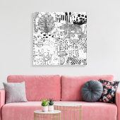 Wilde Dieren Modern Zwart-Wit met de Hand Getekend Canvas Afdruk (Insitu (Woonkamer))