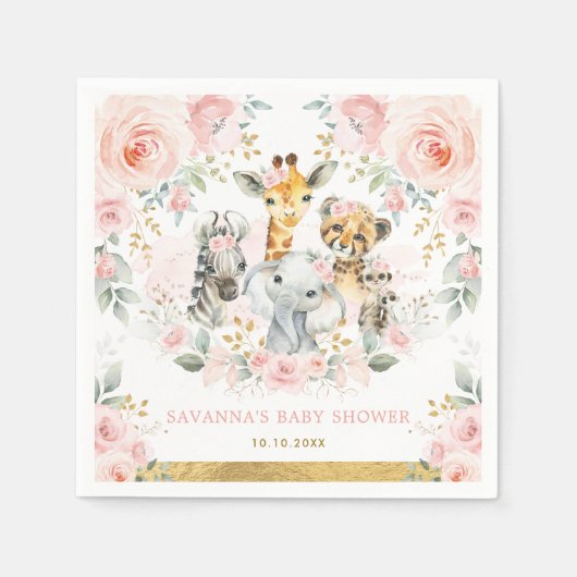  Wilde Dieren Oerwoud Safari Baby Meisje Douche Servet (Voorkant)