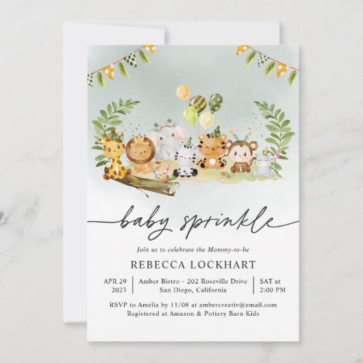 Wilde Dieren Oerwoud Safari Jongen Baby Sprinkle Kaart (Voorkant)