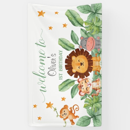 Wilde Dieren Oerwouden Tropische Jongen Verjaardag Spandoek (Verticaal)