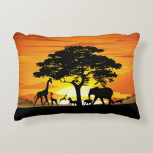 Wilde dieren op Afrikaanse savanne zonsondergang Accent Kussen