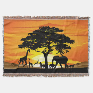 Wilde dieren op Afrikaanse savanne zonsondergang Deken