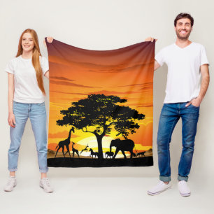 Wilde dieren op Afrikaanse savanne zonsondergang Fleece Deken