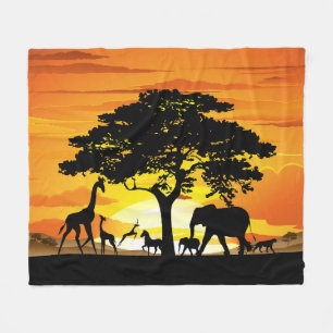 Wilde dieren op Afrikaanse savanne zonsondergang Fleece Deken