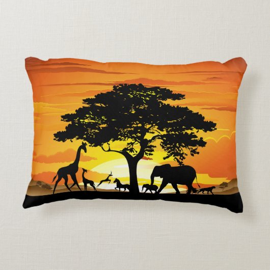 Wilde dieren op de Afrikaanse Savanna Sunset Accent Kussen (Achterkant)