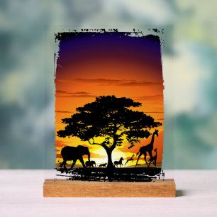 Wilde dieren op de Afrikaanse Savanna Sunset Acryl Bord
