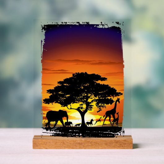 Wilde dieren op de Afrikaanse Savanna Sunset Acryl Bord (Neutraal)