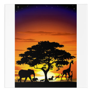 Wilde dieren op de Afrikaanse Savanna Sunset Acryl Muurkunst