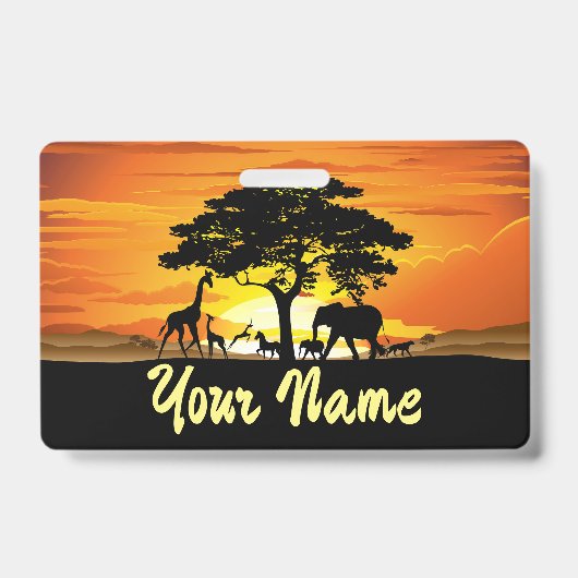 Wilde dieren op de Afrikaanse Savanna Sunset Badge (Front)