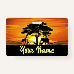 Wilde dieren op de Afrikaanse Savanna Sunset Badge