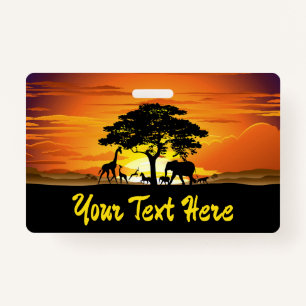 Wilde dieren op de Afrikaanse Savanna Sunset Badge