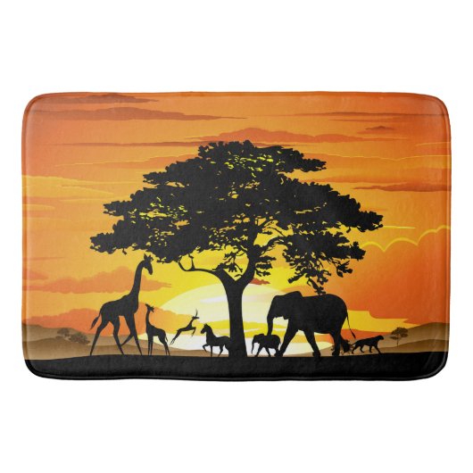Wilde dieren op de Afrikaanse Savanna Sunset Badmat (Voorkant)