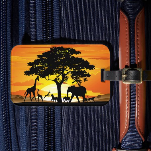 Wilde dieren op de Afrikaanse Savanna Sunset Bagagelabel (Voorkant Insitu 4)