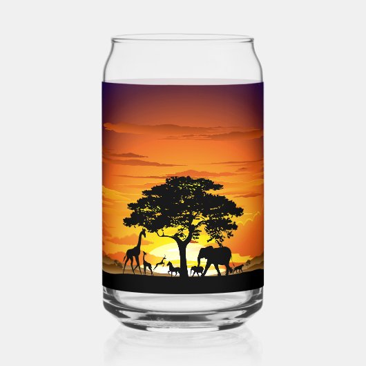 Wilde dieren op de Afrikaanse Savanna Sunset Blikvorm Glas (Voorkant)