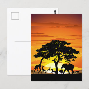 Wilde dieren op de Afrikaanse Savanna Sunset Briefkaart