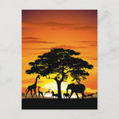 Wilde dieren op de Afrikaanse Savanna Sunset Briefkaart (Voorkant)