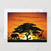 Wilde dieren op de Afrikaanse Savanna Sunset Briefkaart (Voorkant / Achterkant)